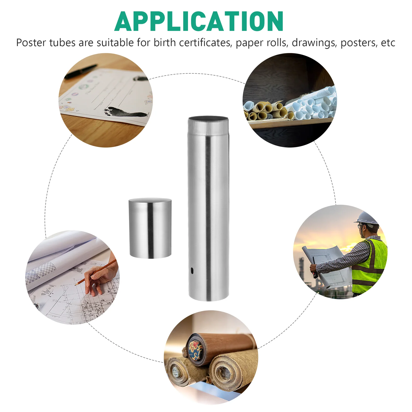 30cm Stainless Steel Document Tube Birth Certificate Protector Sleeve File Storage Box Keepsake Certificate Collection Tube