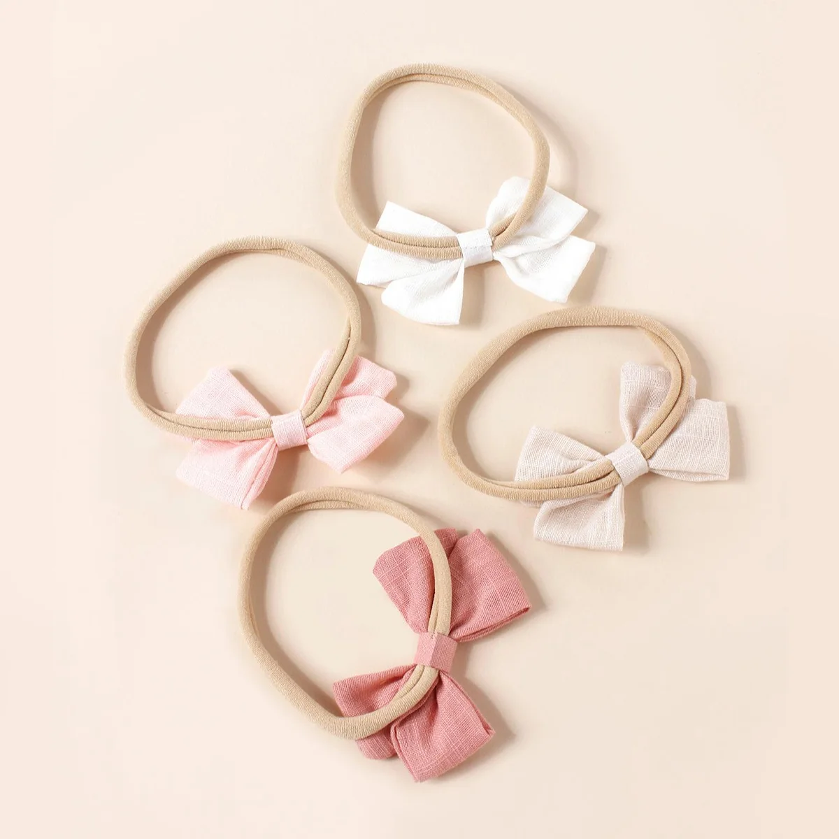 4pcs Baby Bamboo Cotton Bow Nylon Headband Girls Cute Hairband Toddler Photograph Decor Hair Accessories