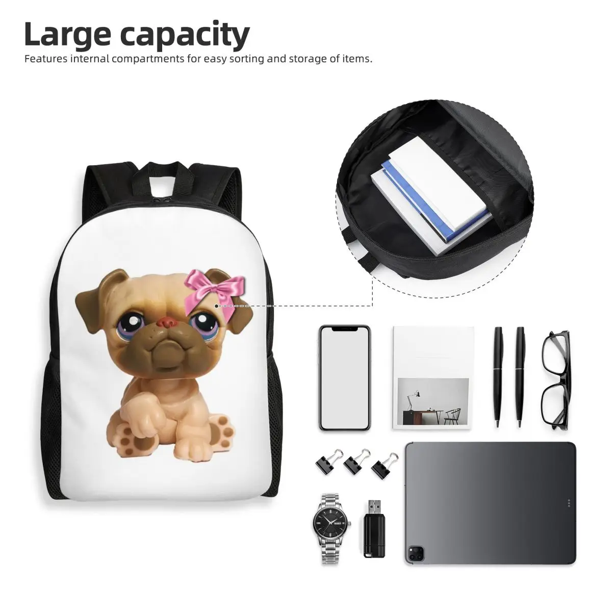 Coquette Littlest Pet Shop LPS Bulldog 451 Backpack Student Boys Girls BookBag School Bag Computer Shoulder Bags