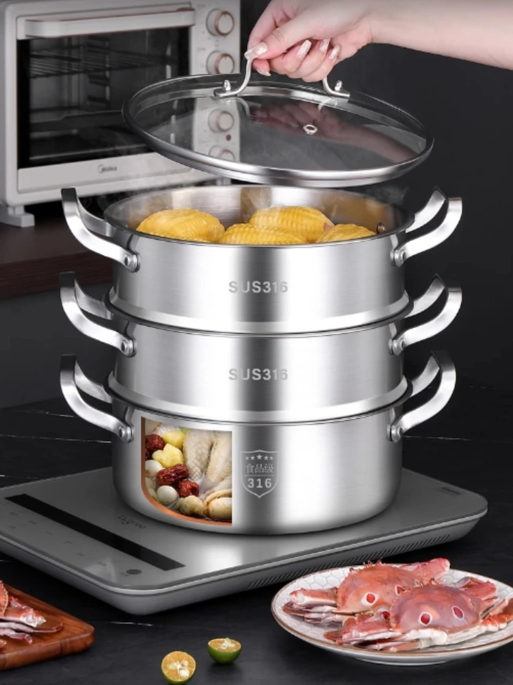 

Новая трехслойная пищевая нержавеющая сталь 316, большая емкость. Новая пароварка, утолщенные бытовые и коммерческие булочки на пару.