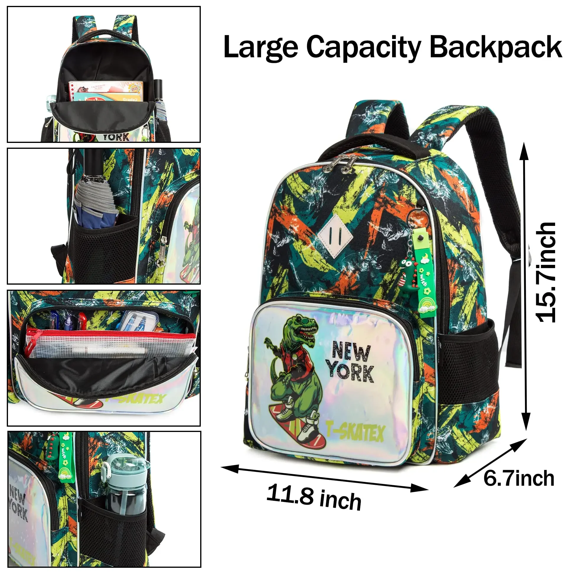 BIKAB 3pcs School Backpack Kids Bags for Girls  Boys School Bags Astronaut Backpack with Dinosaurs and Kawaii Cartoon for Kids