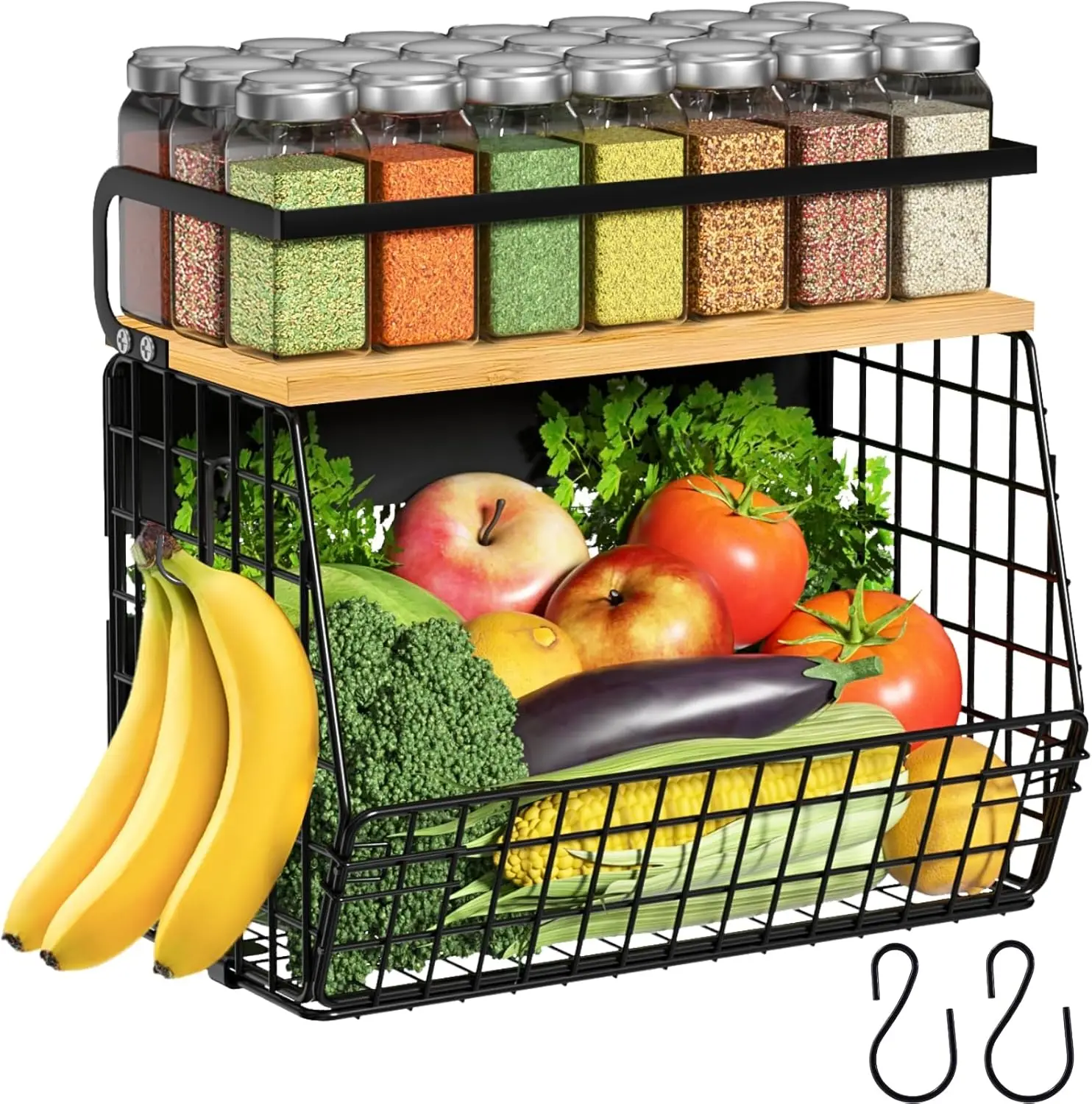 

Magnetic Shelf for Fridge with Wood Lid, Fruit Potato and Onion Storage Bins, Pantry Organizers & Storage, Large Contai