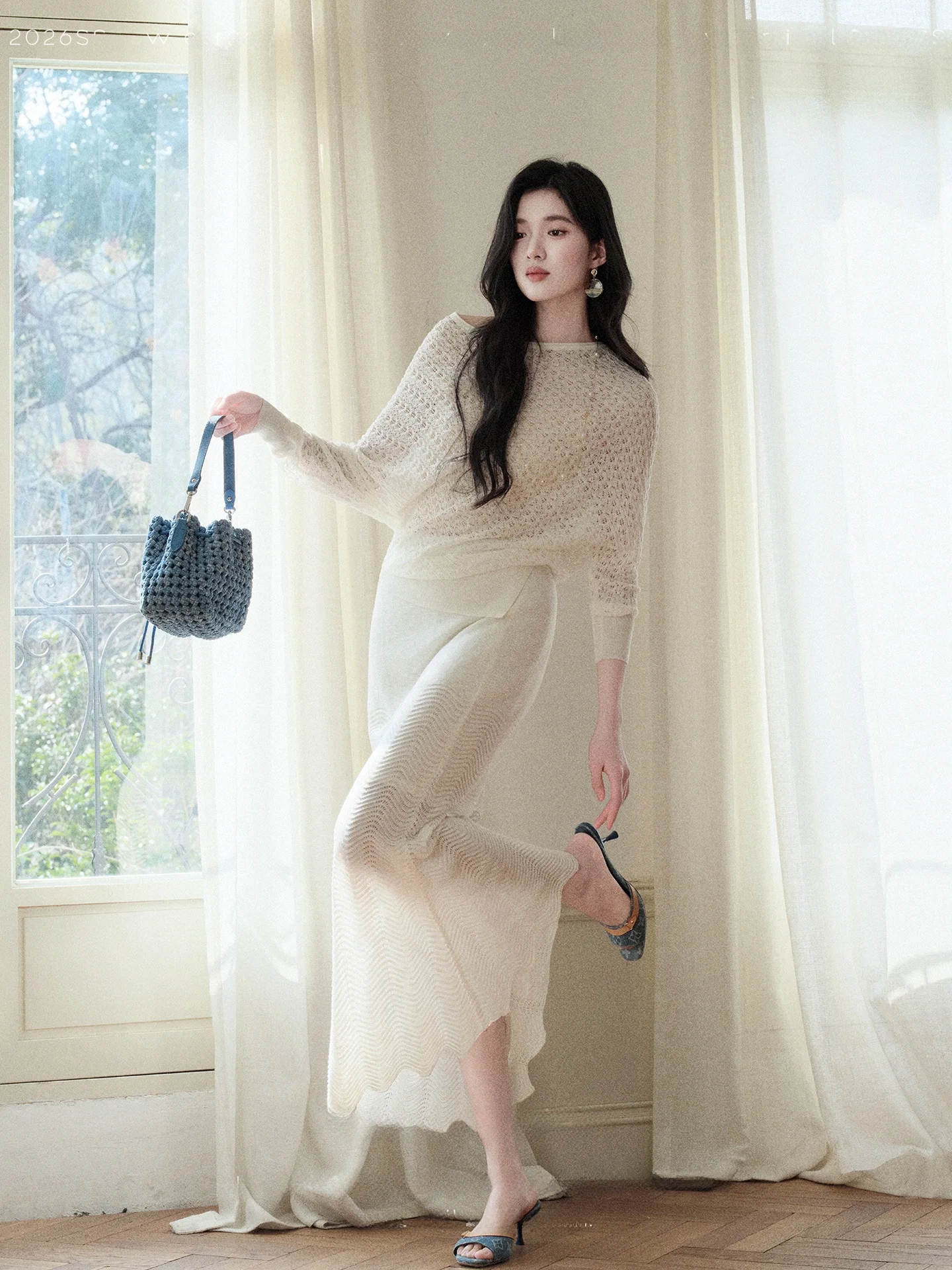 

Lazy Hollow out Knitted Top with Wave Skirt Set Women's Fashion Spring Collection Long Sleeve Shirt Style Regenerated Ce...