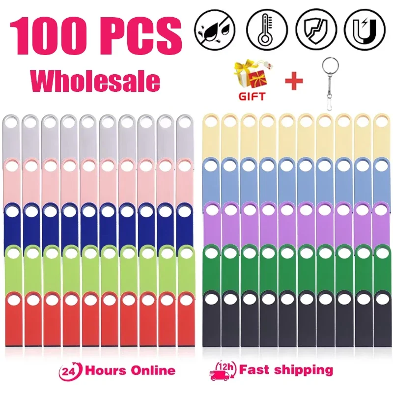 100 Pieces Lot USB Flash Drive 128GB Free Custom Logo Pen Drive 64GB Mini Metal Memory Stick Key Chain Wholsale Pendrive 32GB