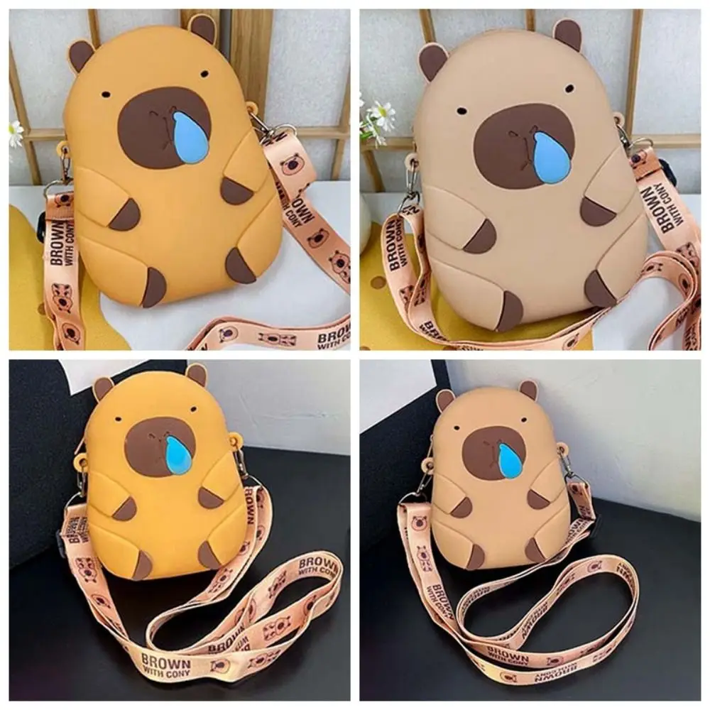 2 Size Kawaii Capybara Shoulder Bag Adjustable Straps Waterproof Silicone Doll Bag Portable Cartoon Children Small Purse School