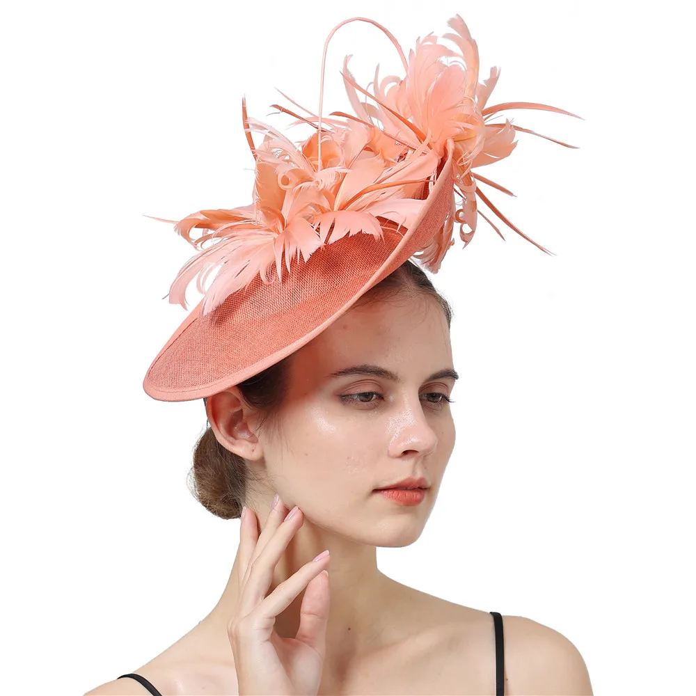 

Women Big Flower Fascinator Hair Clip Feathers Top Hat Wedding Royal Ascot Race Accessories Headbands for Women