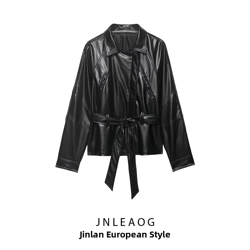 

Новая весенняя модная женская куртка в уличном стиле, укороченная, с поясом, универсальная, с воротником-стойкой, на молнии, с длинными рукавами, из полиэстера