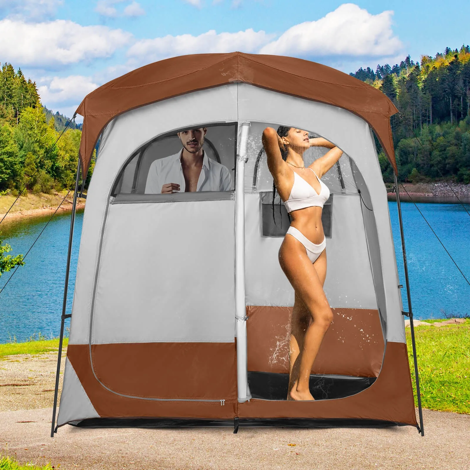 

2 Room Shower Tent Oversize Privacy Shelter Portable Dressing Toilet Outdoor