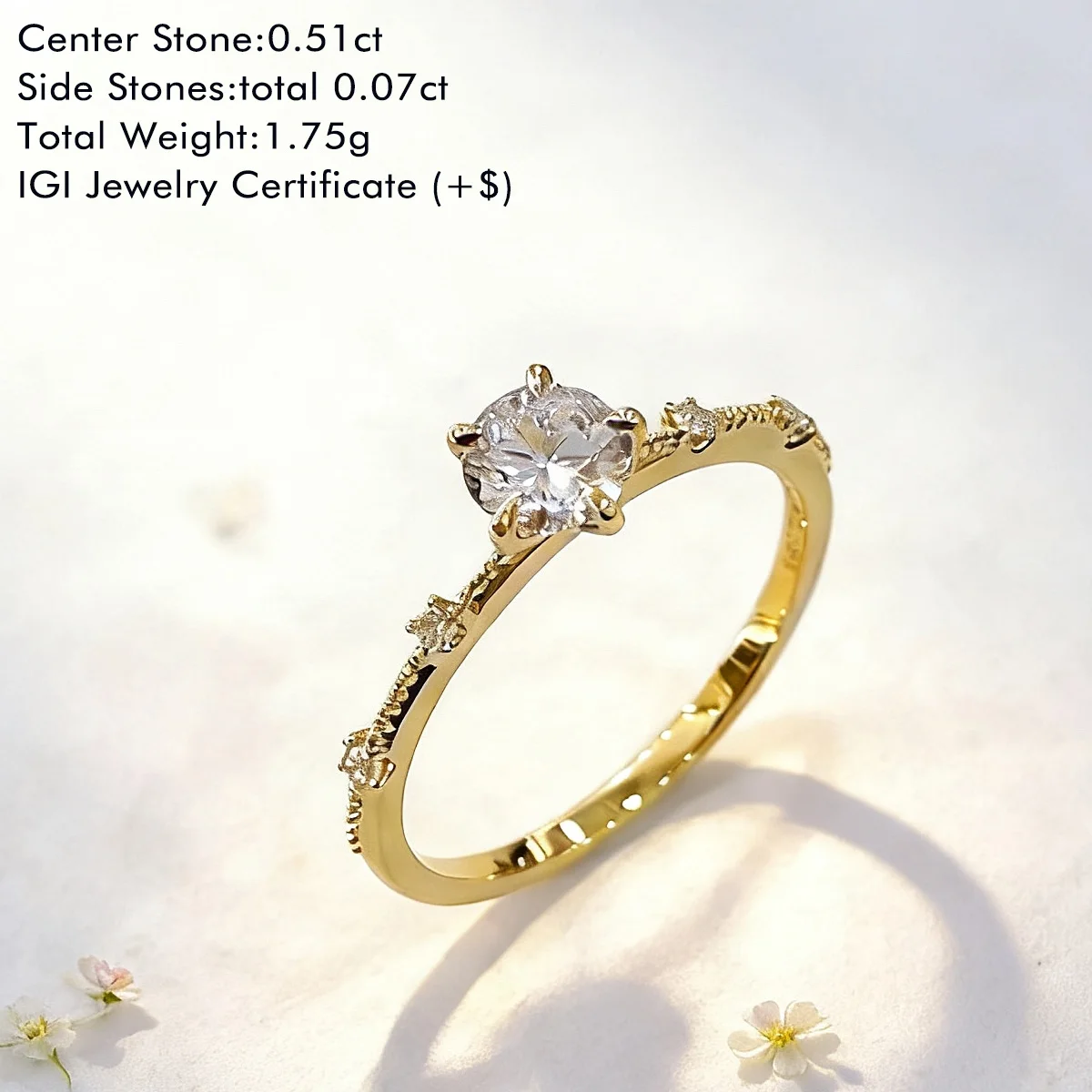 Vintage Lab Diamond Engagement Ring Round Lab Created Diamond Ring 18K Yellow Gold Lab Grown Diamond Ring Fine Jewelry For Women