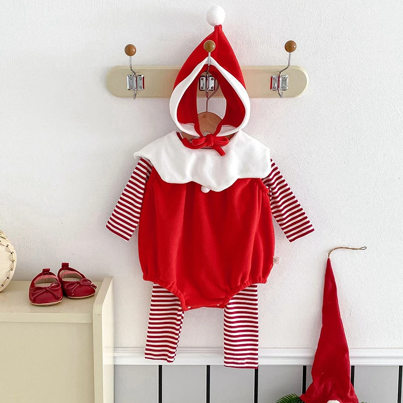 0-24M Christmas Newborn Baby Romper Suit Toddler Infant Boys Girls Green Red Deer Santa Jumpsuit Cute Xmas Costumes Clothing