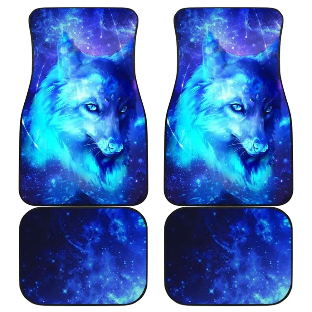 Mystic Galaxy Wolf Print Car Floor Mat Carpet Anti-Slip Rubber Mat Pack of 4 Auto Accessiores for Car SUV Van