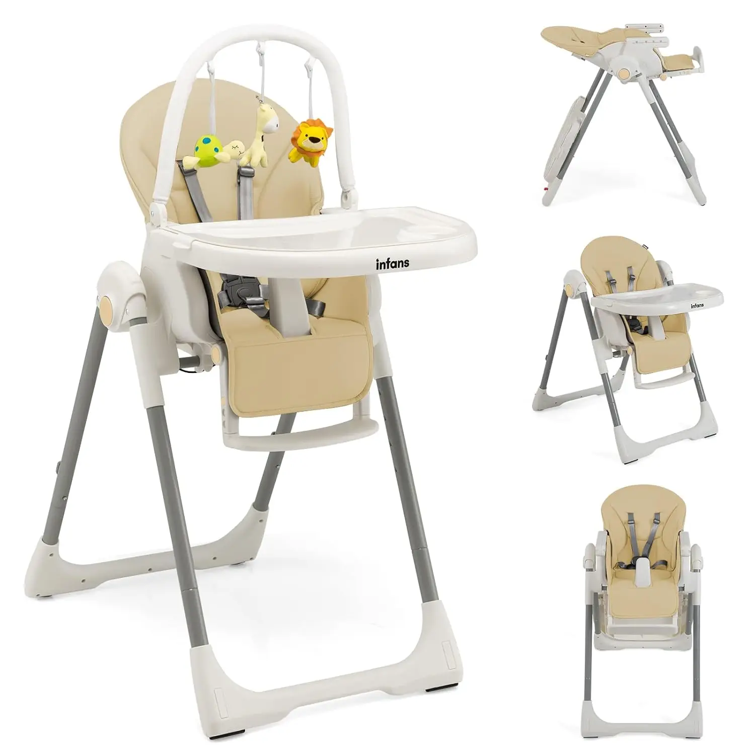 High Chair for Babies and Toddlers, Foldable Highchair with 7 Different Heights 4 Reclining Backrest Seat 3 Setting Footrest,