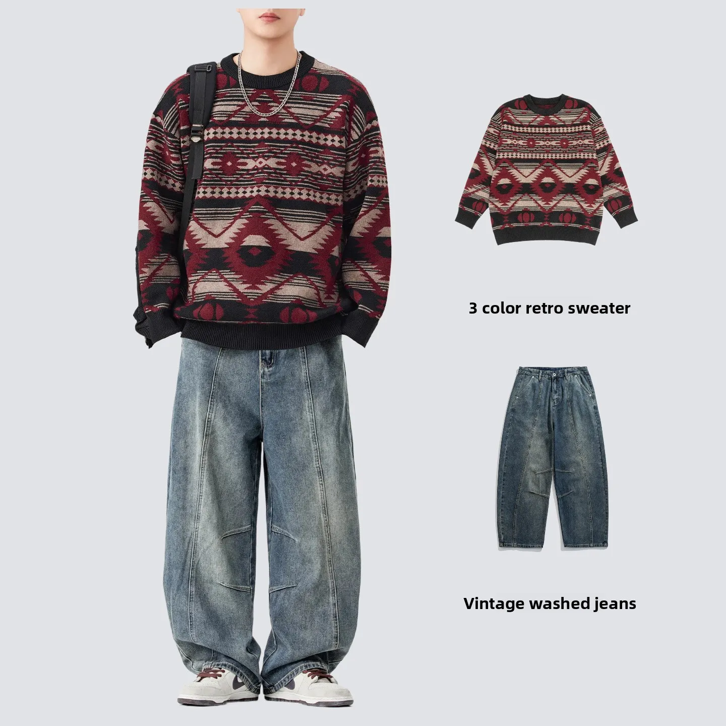 

Lazy Sle round Ne Sweater Loose Jeans Men Women Autumn Winter New Arrival Japanese Retro Brand Casual Sportswear Set