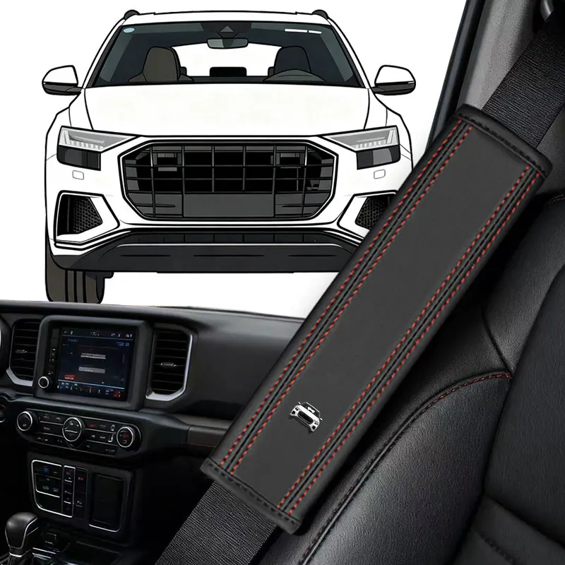 قطعتان مناسبة لوسادات الكتف الجلدية لحزام الأمان Audi Q8، مادة جلد نابا المسامية، زخارف غير مقاومة للكتف والرقبة، مناسبة لجميع المواسم