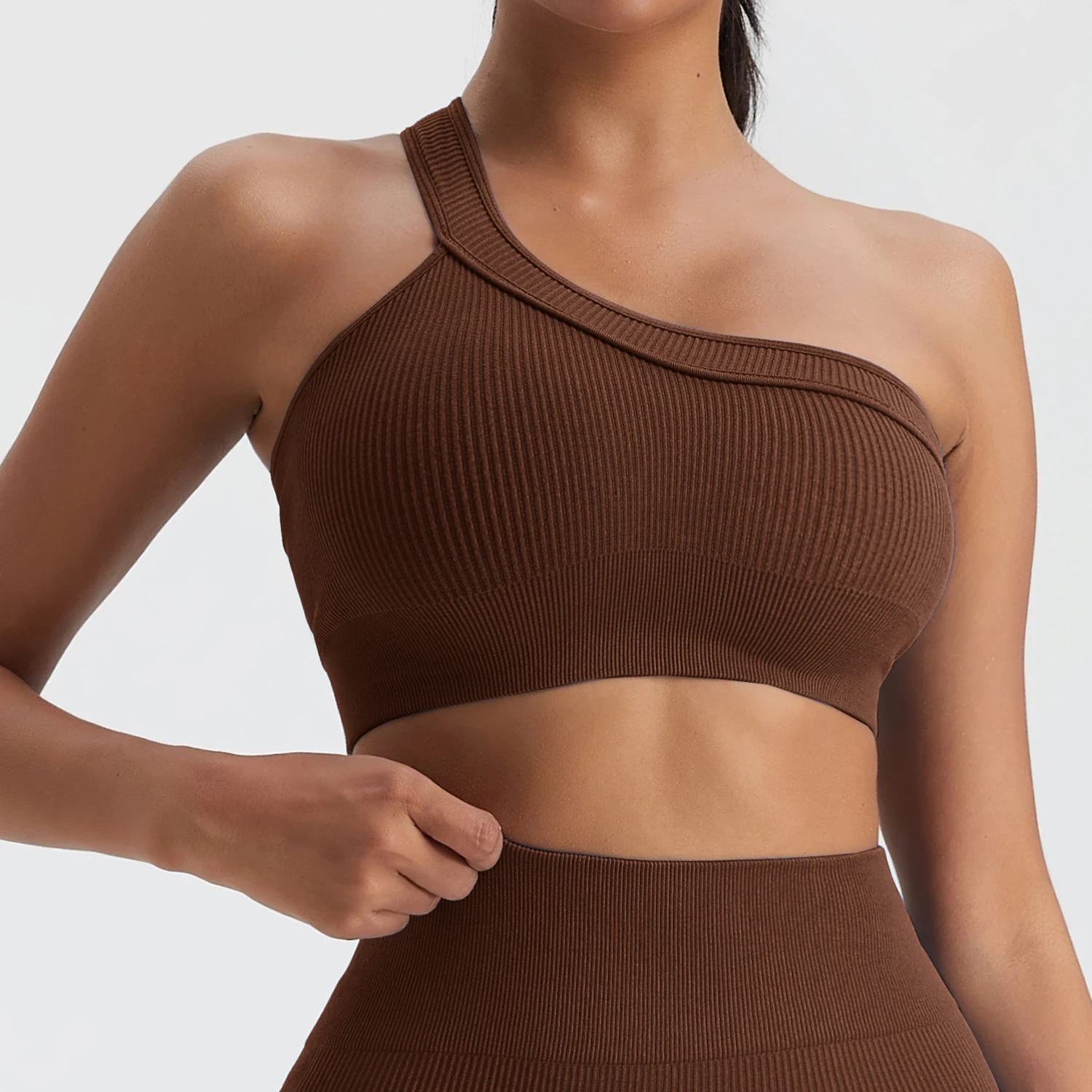 Women One Shoulder Ribbed Camis Seamless Crop Top Elastic Slim Sleeveless Vest Outdoor Summer Casual Outdoor Wear