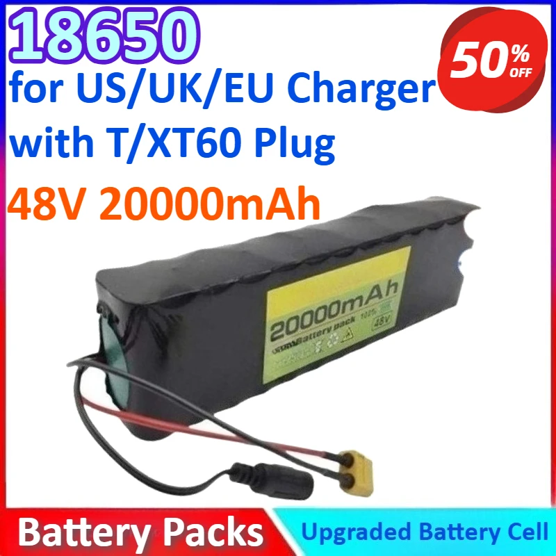 18650 48V 20Ah New Lithium-ion Battery Pack for Electric Scooter E-bike Conversion Kit BMS +US/UK/EU Charger with T/XT60 Plug