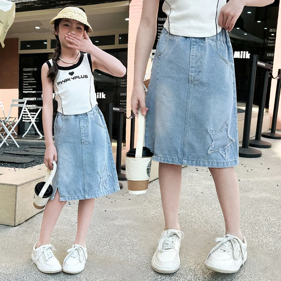 Girls Skirt Summer Denim Girls Cake Mini Pettiskirt Suitable For 1-6 10 12 14 Years Old