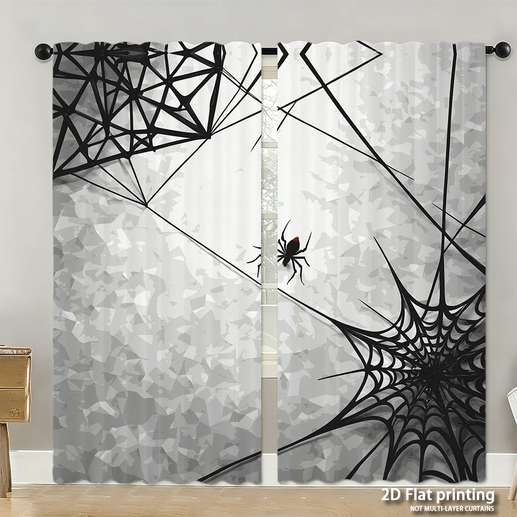 

2-piece set of high-definition digital printed curtainsblackwhite spider web style curtainHome decoration style