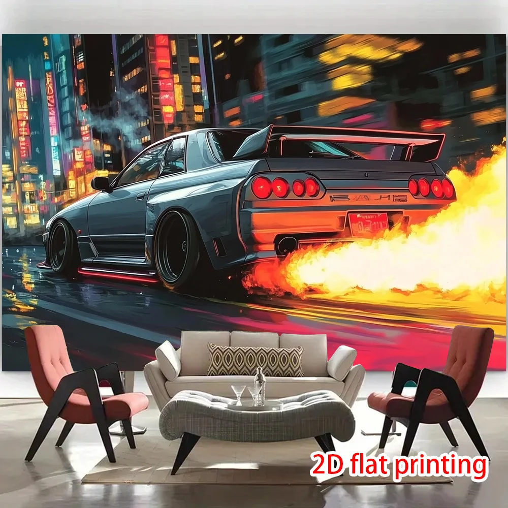 Dynamic sports car design digital printing polyester wall tapestry suitable for use in living rooms bedrooms offices bars party
