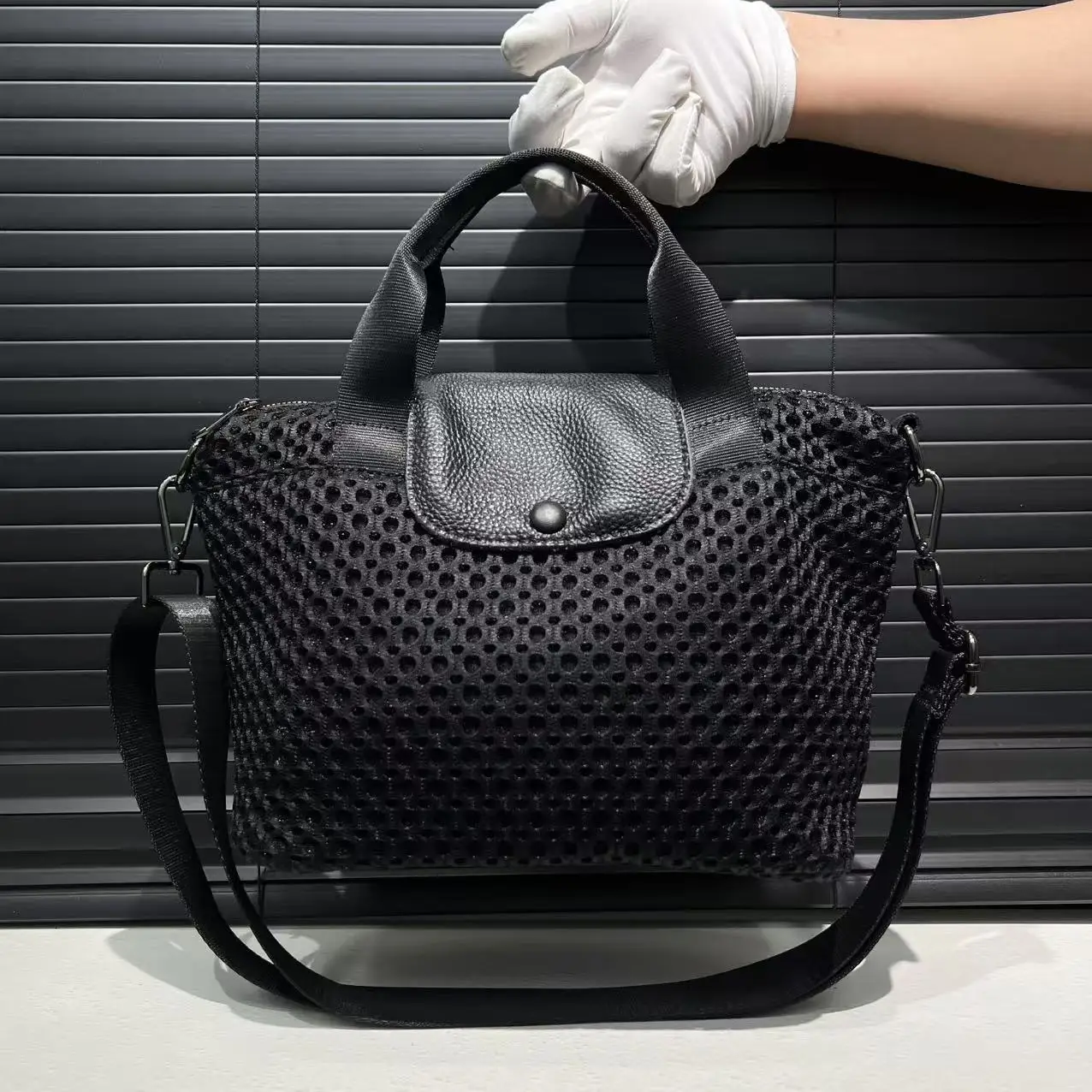 

Fashionable Mesh Stitched Handbag Retro Casual Detachable Straps Female Tote Bag for Women Shopper Crossbody Shoulder Bags