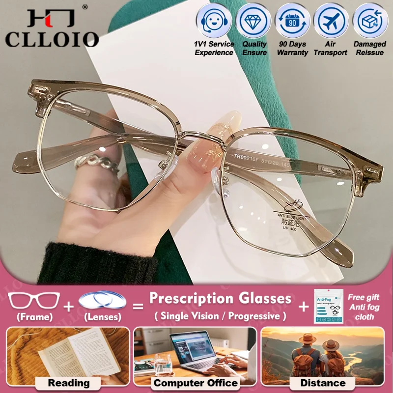 

CLLOIO Business Student Men Women Myopia Prescription Computer Glasses Blue Light Blocking Progressive Photochromic Eyeglasses
