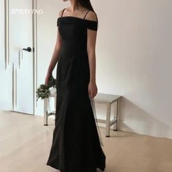 SPRAYING Simple Black Spaghetti Straps Wedding Dress Korea Photoshoot A Line Spandex Bridal Gown Long Customized Bridal Dresses