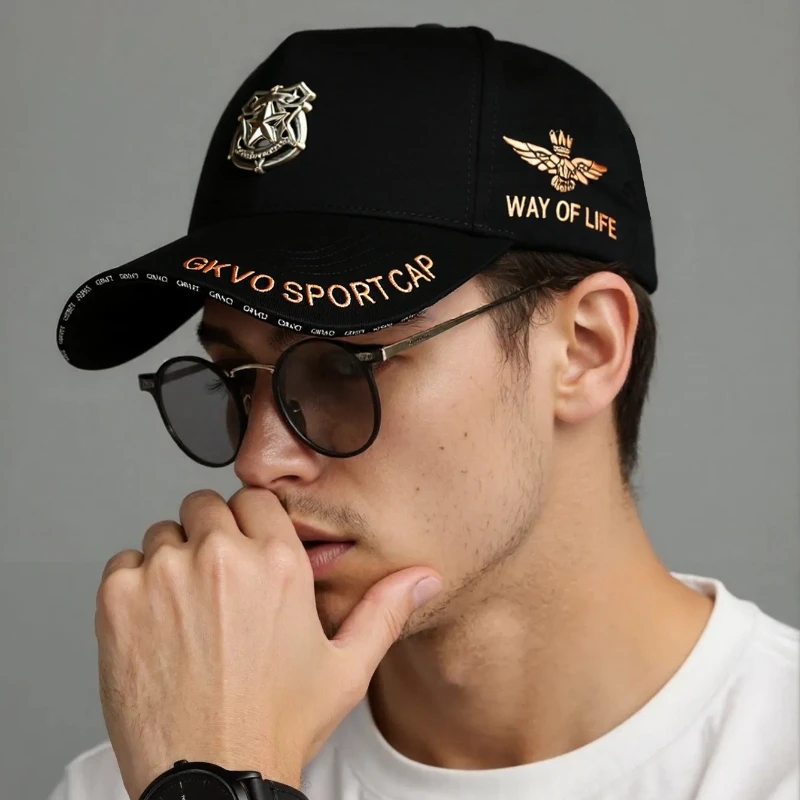 High Quality 60-65cm Large Size Baseball Cap for Men Five-Pointed Star Metal Badge Adjustable Black Gray
