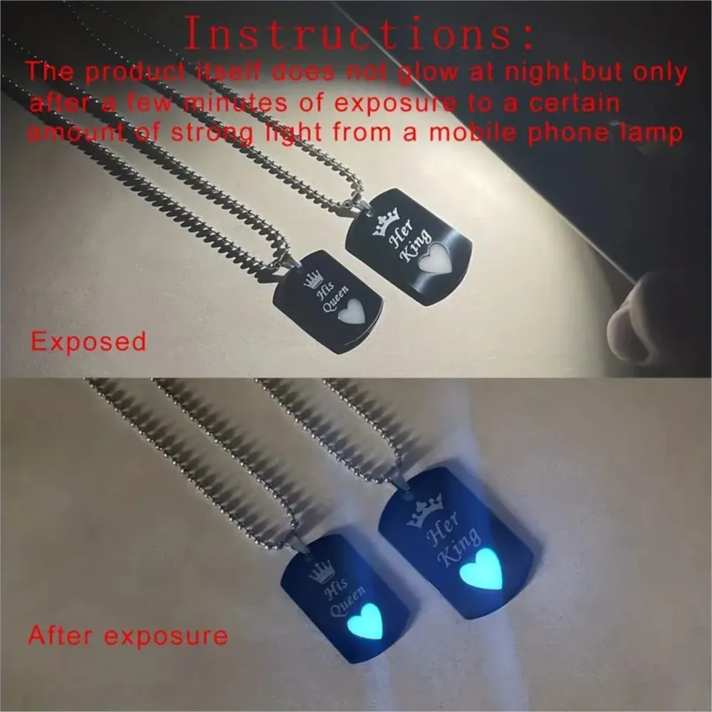 الفولاذ المقاوم للصدأ مضيئة الحب القلب لها الملك وله الملكة تاج قلادة قلادة للنساء زوجين قلادة مجوهرات هدايا