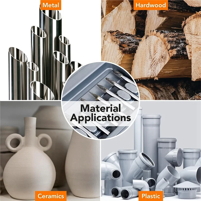 ABHI-Double Cut Carbide Burr Set ¼In Shank 8PCS - Tungsten Carbide Die Grinder Bits - Rotary Rasp - Wszechstronne końcówki do narzędzi obrotowych Si