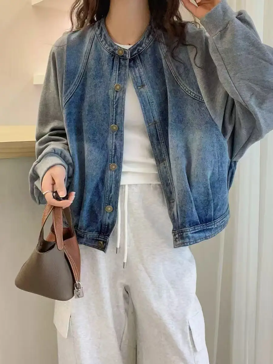 Fake Two-piece Spliced Denim Jacket Women's Early Spring 2026 New Women's Loose Top