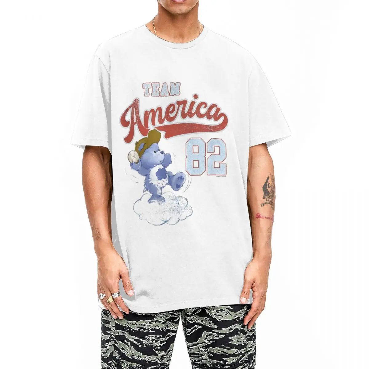 Men Women T-Shirt Care Bears Team America 82 Grumpy Bear Vintage Baseball Cotton T Shirt Crewneck Clothes Gift Idea Tee Shirt