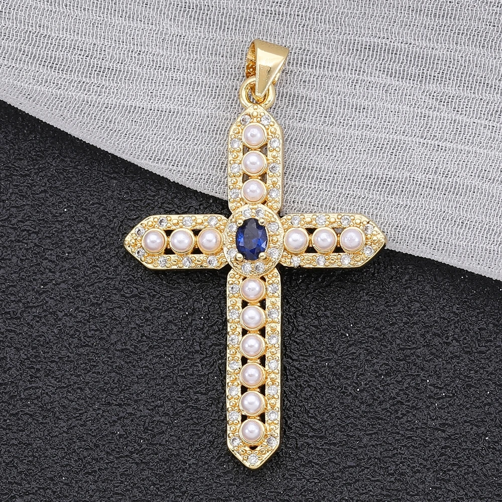 Juya DIY religiösen Schmuck liefert handgemachte bunte Zirkonia 18 Karat echt vergoldet Saint Christian Cross Charms Großhandel – Detail 14