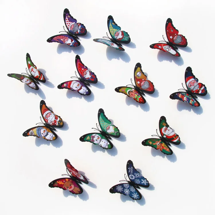 12-teiliges Set Weihnachts-Schmetterling Wandaufkleber 3D Schmetterlinge Raumdekoration Haus- und Gartendekoration Magnet Festival-Dekor Aufkleber – Detail 3