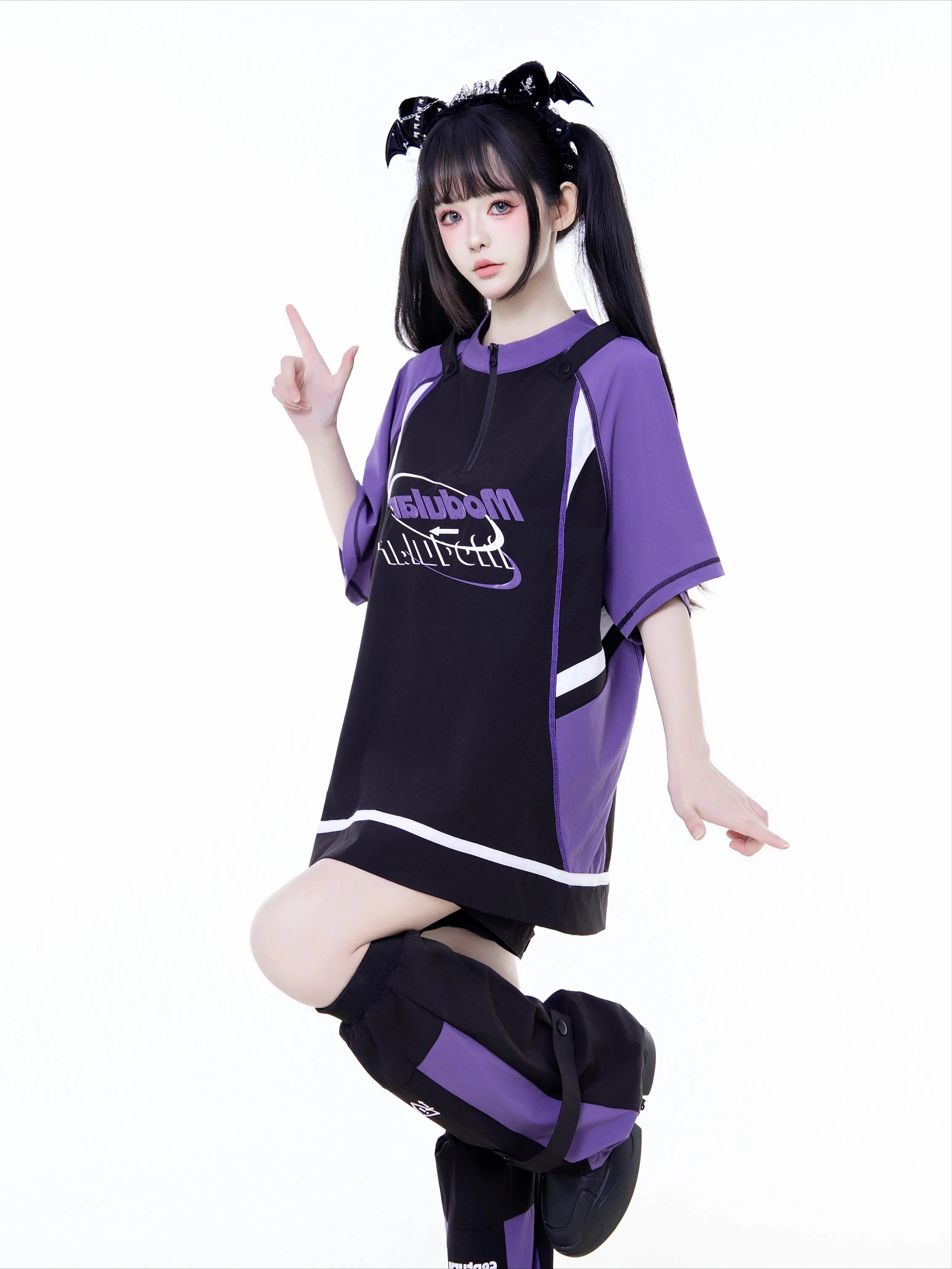 

Original Two-dimensional Girl Splicing Color Sweet Cool Casual Sports Suit Subculture Oversized Short-sleeved Shorts Leg Cover