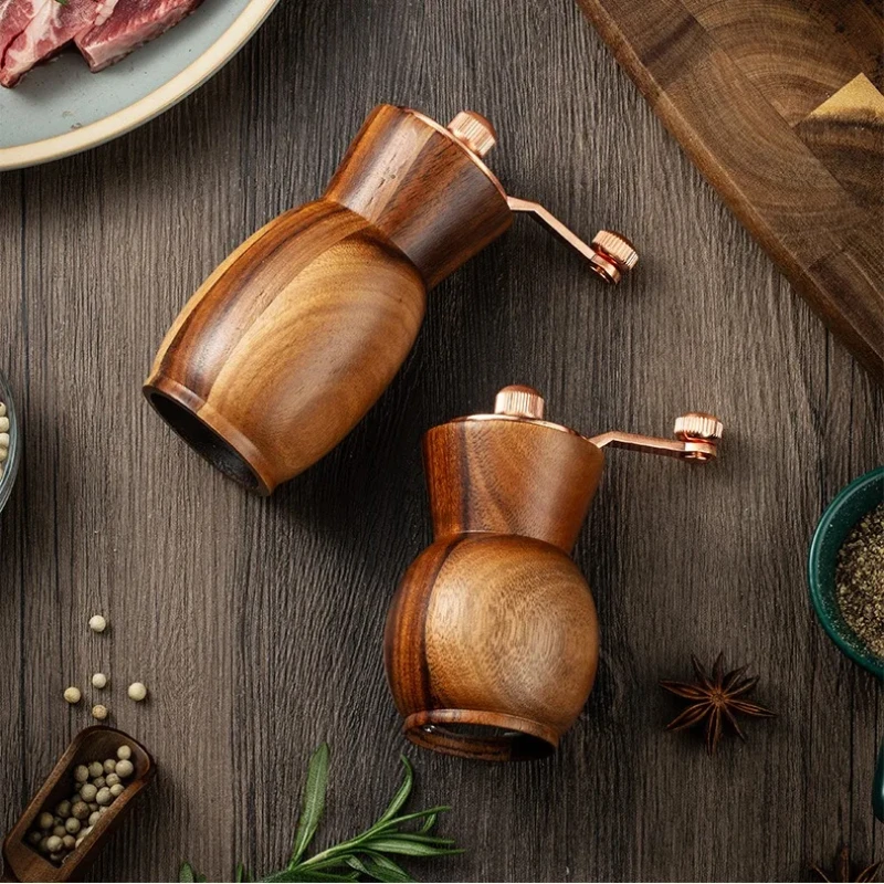 Molinillo de pimienta de madera con manivela, conjunto con Base, jarrón creativo, botella de molienda de sal y pimienta negra, herramientas para barbacoa con núcleo de cerámica ajustable