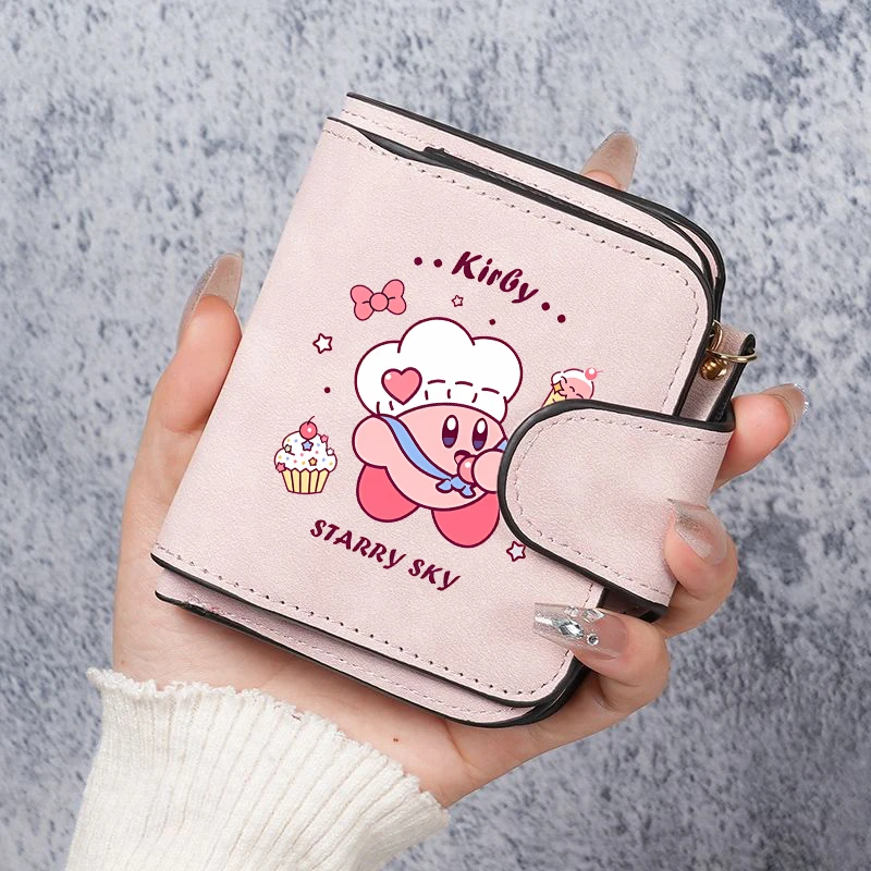 Kirbys Short Wallet Women Folding Wallets Female Card Bag Cartoon Money Bag Girl Cute Coin Purse Portable Credit Card Holder view 4