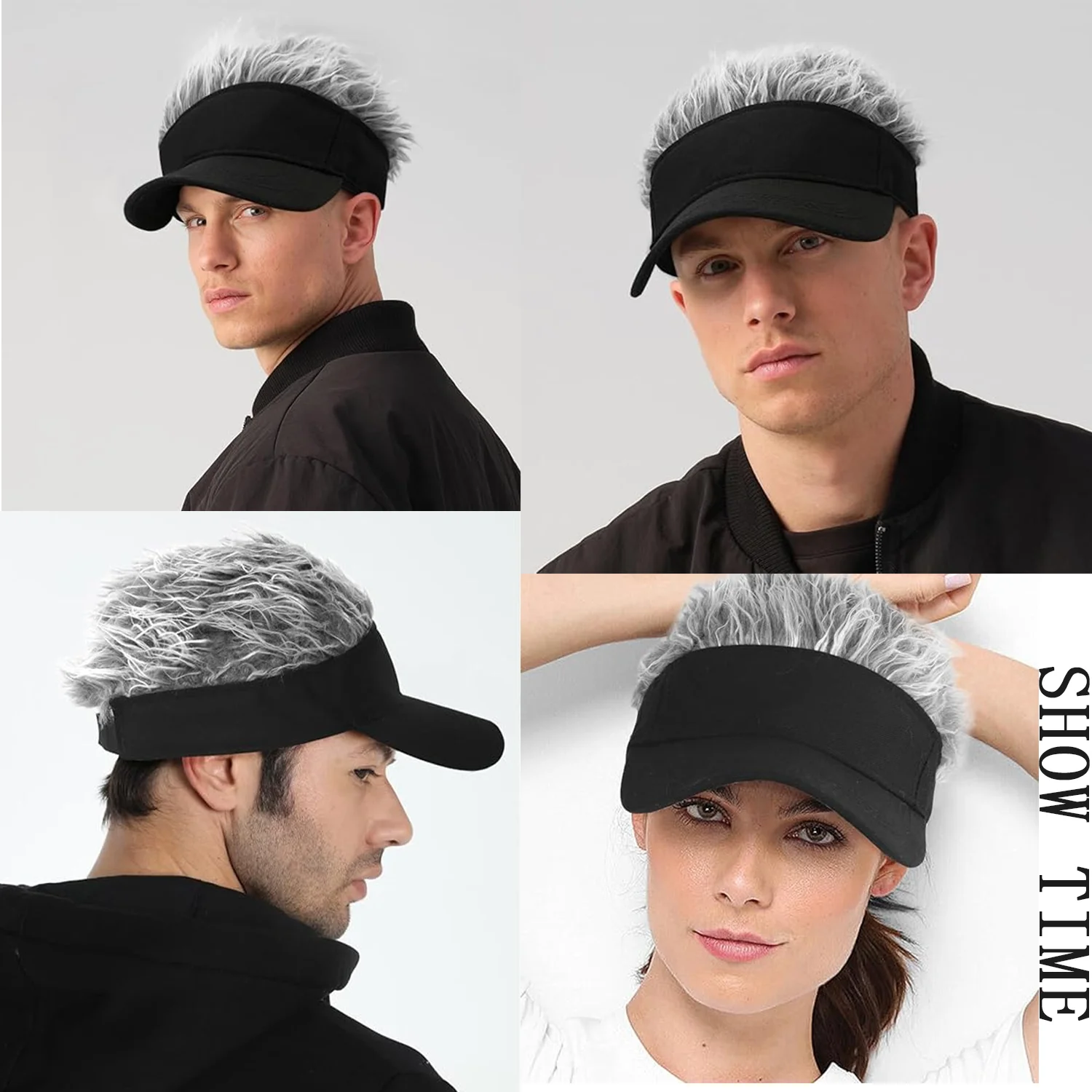 Men's Visor with Hair Fake Hairs Visor Hat with Hair for Men Funny Spiked Sun Hats Novelty Baseball Wig Caps Gift Synthetic Wig view 6