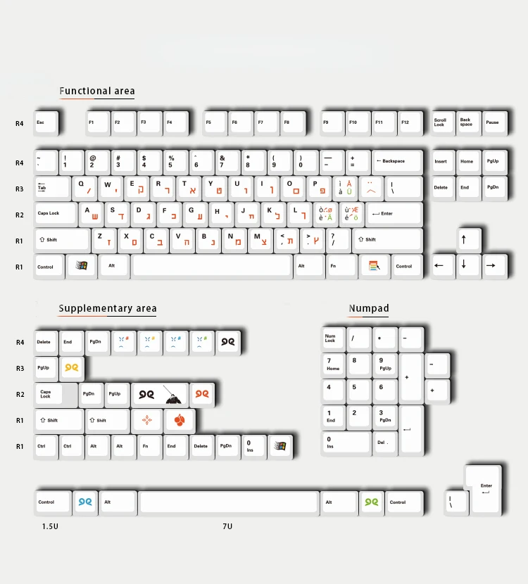 144 Keys Hebrew Theme PBT Keycaps Dye Sublimation Cherry Profile Keycaps for Mechanical Keyboard Custom Retro Keycap