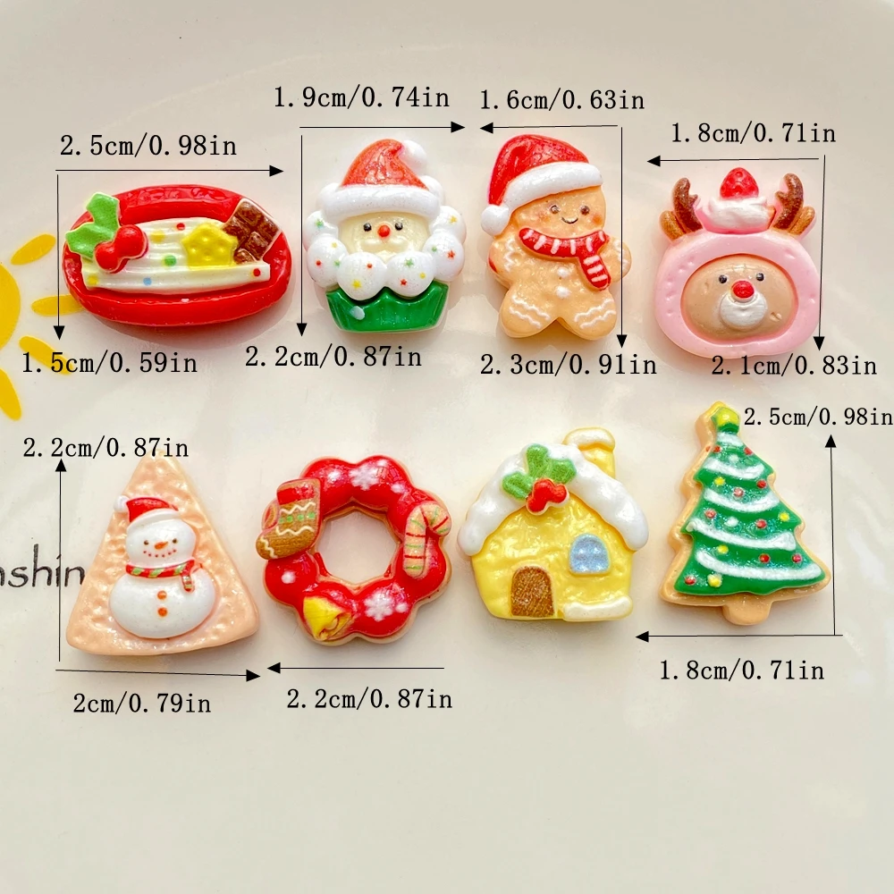 10Pcs New Resin Christmas Snowman, Cookie Man，Tree Series Flat Back Scrapbooking DIY Jewelry Craft Decoration Accessories