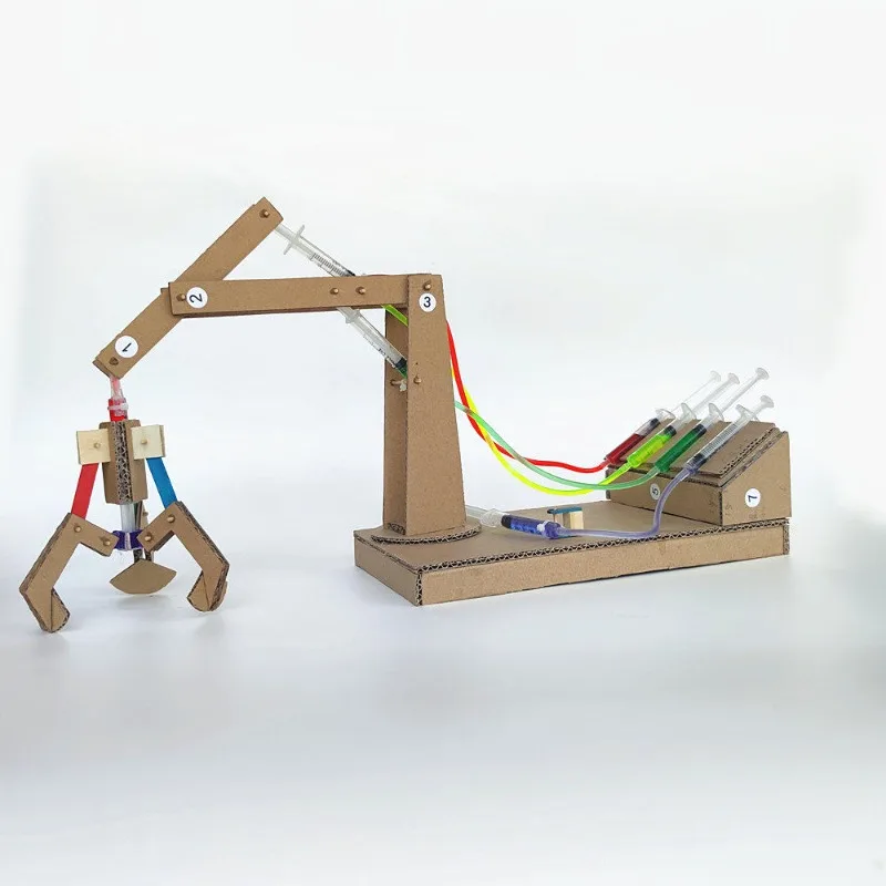 Corrugated hydraulic doll grabbing robotic arm handmade DIY material package experiment primary school students small production