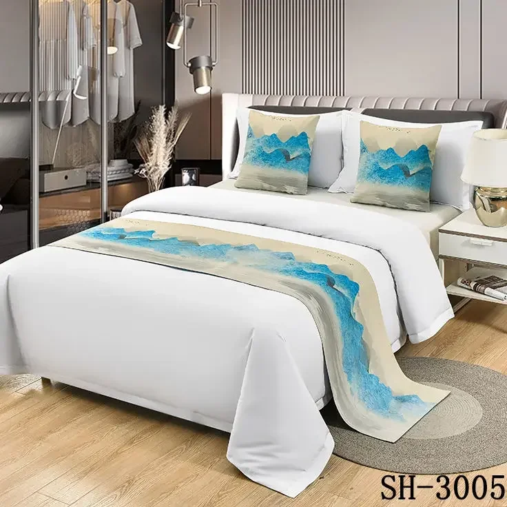 Chinese Landscape Pattern Bed Flag Pillowcase Hotel High-grade Bedding Decor Home Use Comfortable Jacquard Bed End Towel