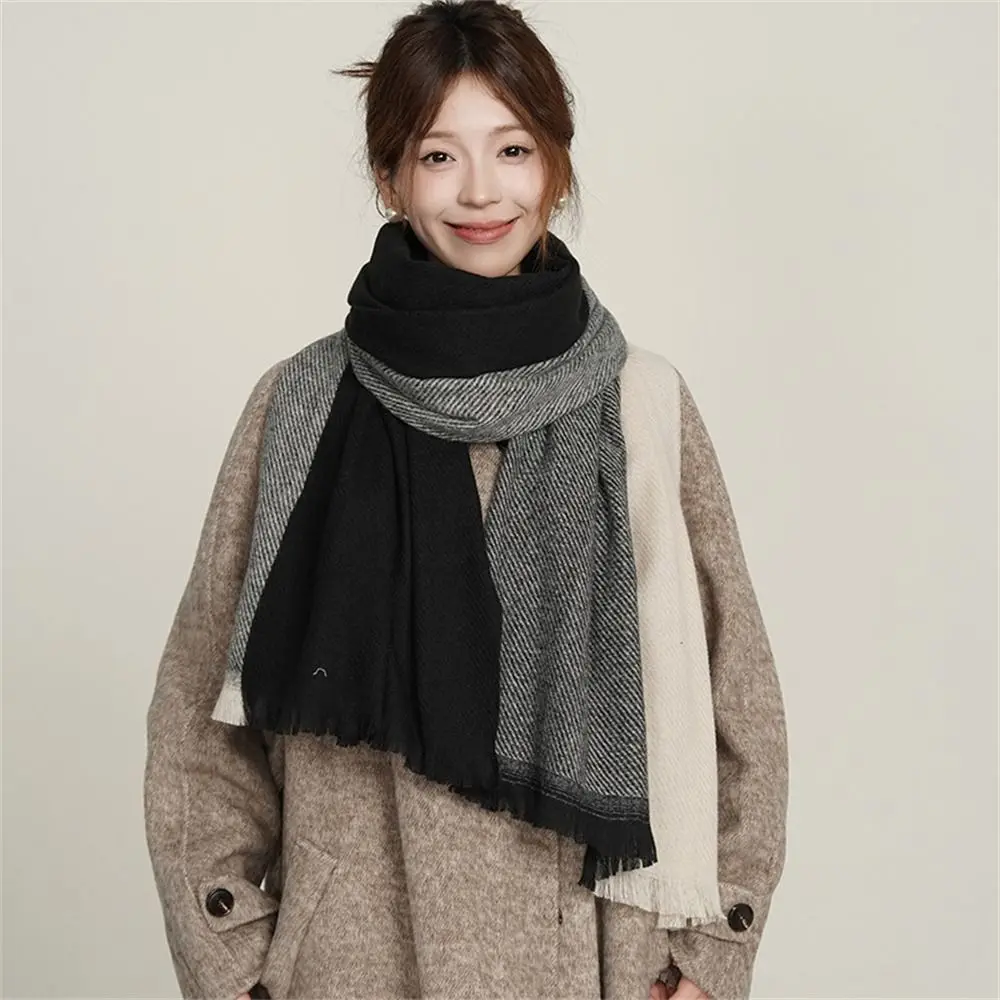 Fashion Winter Warm Tassel Plaid Scarfs Cashmere Imitation Nordic Style Shawl Wrap Double Sided Scarves for Women Girls