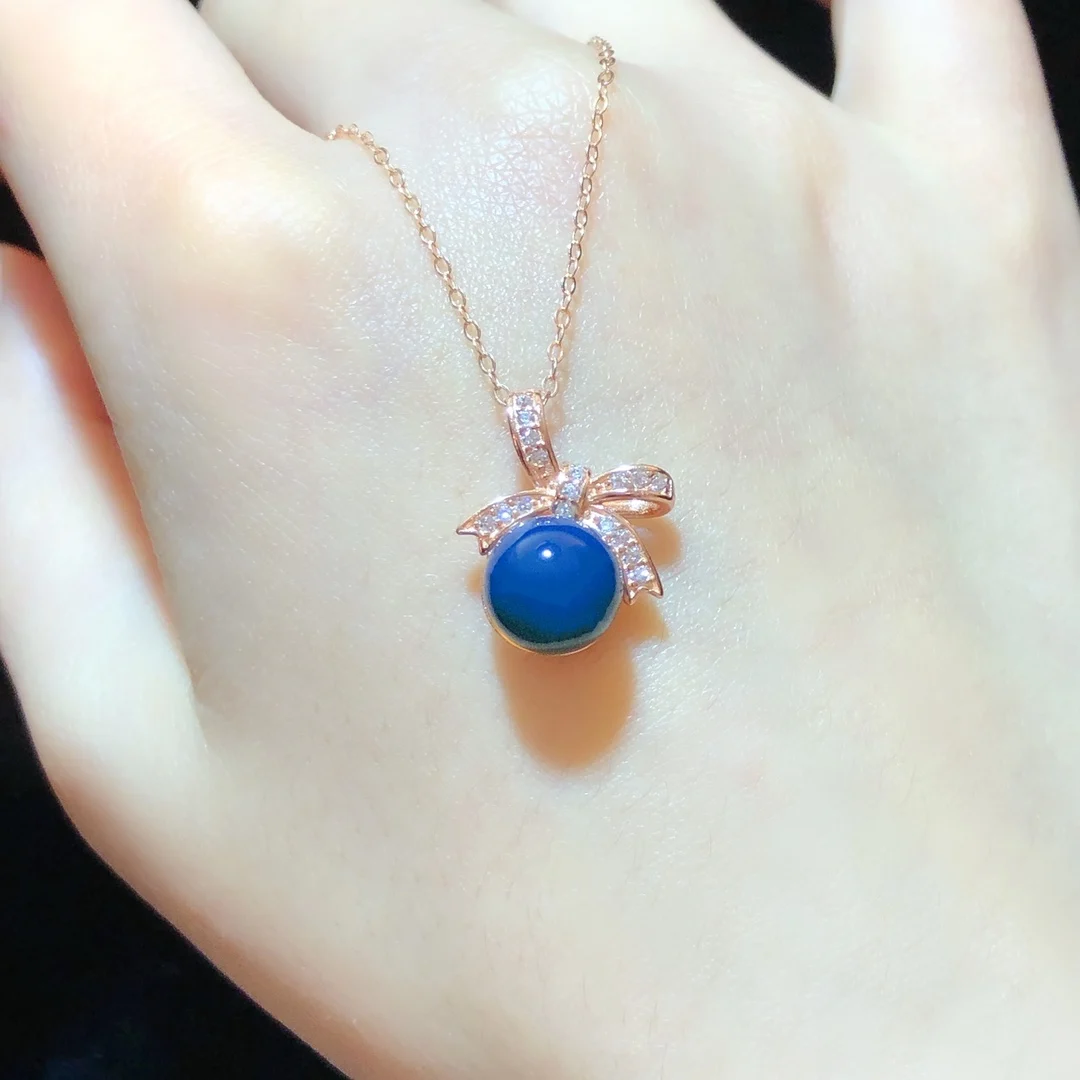 

Women's Magical Blue Amber Pendant Necklace10mmRoundNatural Baltic Amber Romantic Gift for Her Birthday Anniversary Love Jewelry