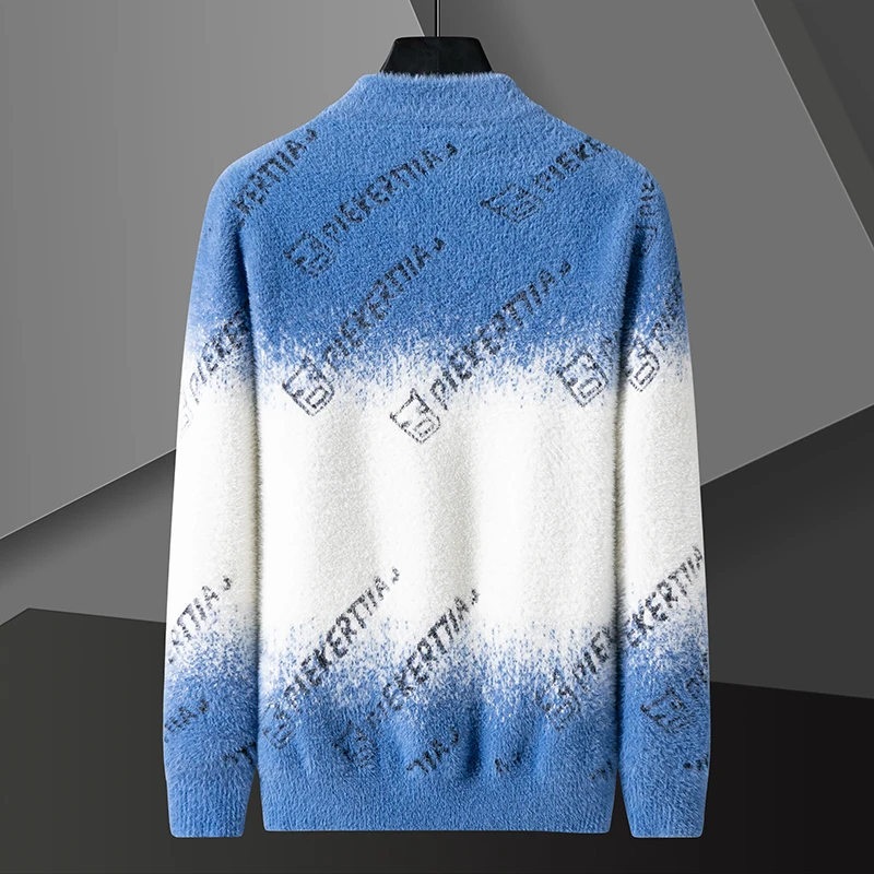 Alphabet Gradient Sweater Warm Sweater Half Turtleneck Sweater Homme Slim Fit Sweaters Tops Knitted Men's Jumper Pull Homme