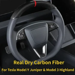Real Carbon Fiber 3K 240G Car Steering Wheel Trim Cover Interior Accessories for Tesla Model Y Juniper Model 3 Highland 2025