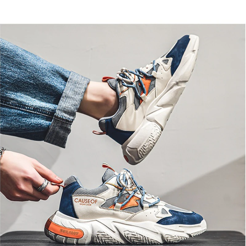 남성용 야외 메쉬 통기성 운동화, 청키 키높이 워킹화, 조깅 트레이너 운동화, 캐주얼 패션