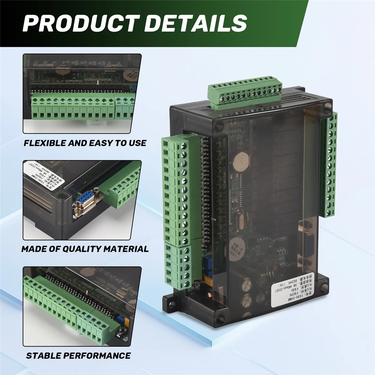 ABZV-FX3U 24MR 6AD RS485 RTC (часы реального времени) 14 входов 10 релейных выходов 6 аналогового входа 2 аналогового выхода Контроллер Plc