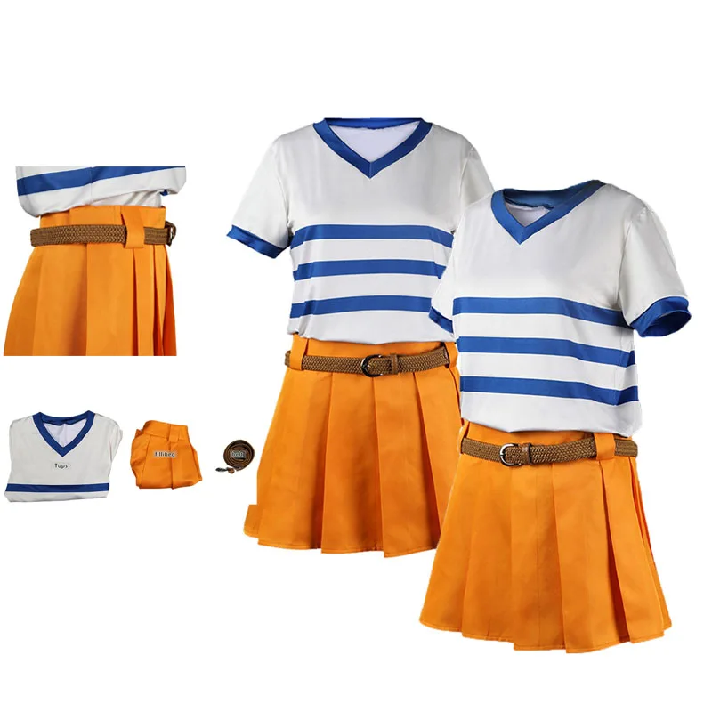 

Nami Cosplay Costume Women T-shirt Skirt Anime Girls Belt Role Playing Outfits Halloween Carnival Party Disguise Suit