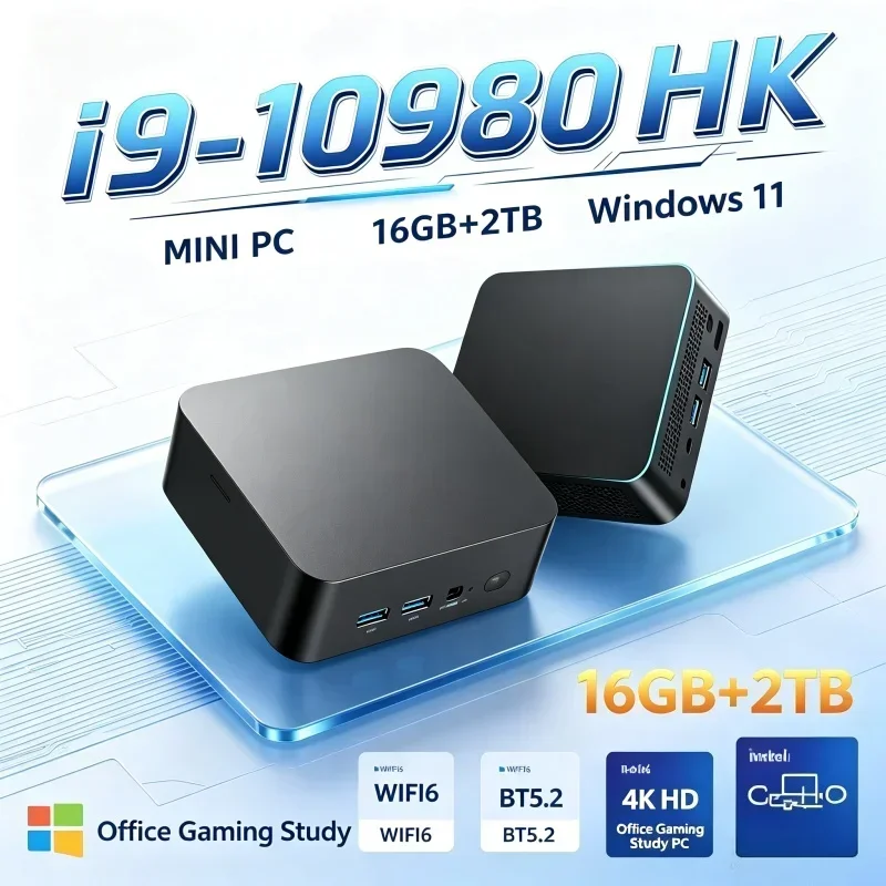 Mini PC Intel Core I9-10980HK 16GB RAM 2TB SSD Windows 11 4K UHD Display WiFi6 Bluetooth 5.2 Office Computer Home Daily Use