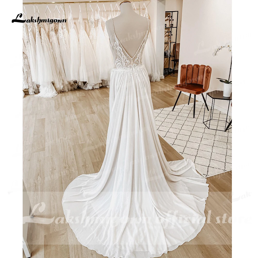 Lakshmigown abito da sposa Boho 2023 elegante da sposa una linea in Chiffon abiti da sposa lunghi da spiaggia con scollo A V corpetto in pizzo